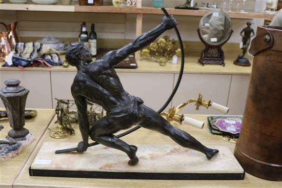 J. De Roncourt. A bronze and spelter sculpture Le Bendeur